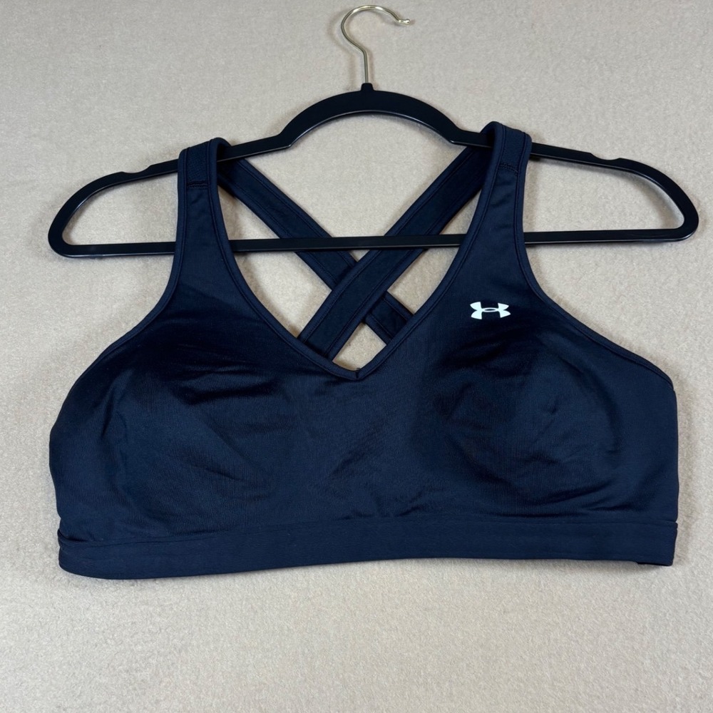 Under Armour Womens Black HeatGear Crossback Sports Bra Athletic Gym Top